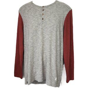 Modern Amusement Men's Long Sleeve 4 Button Henley Gray & Maroon Shirt Size L